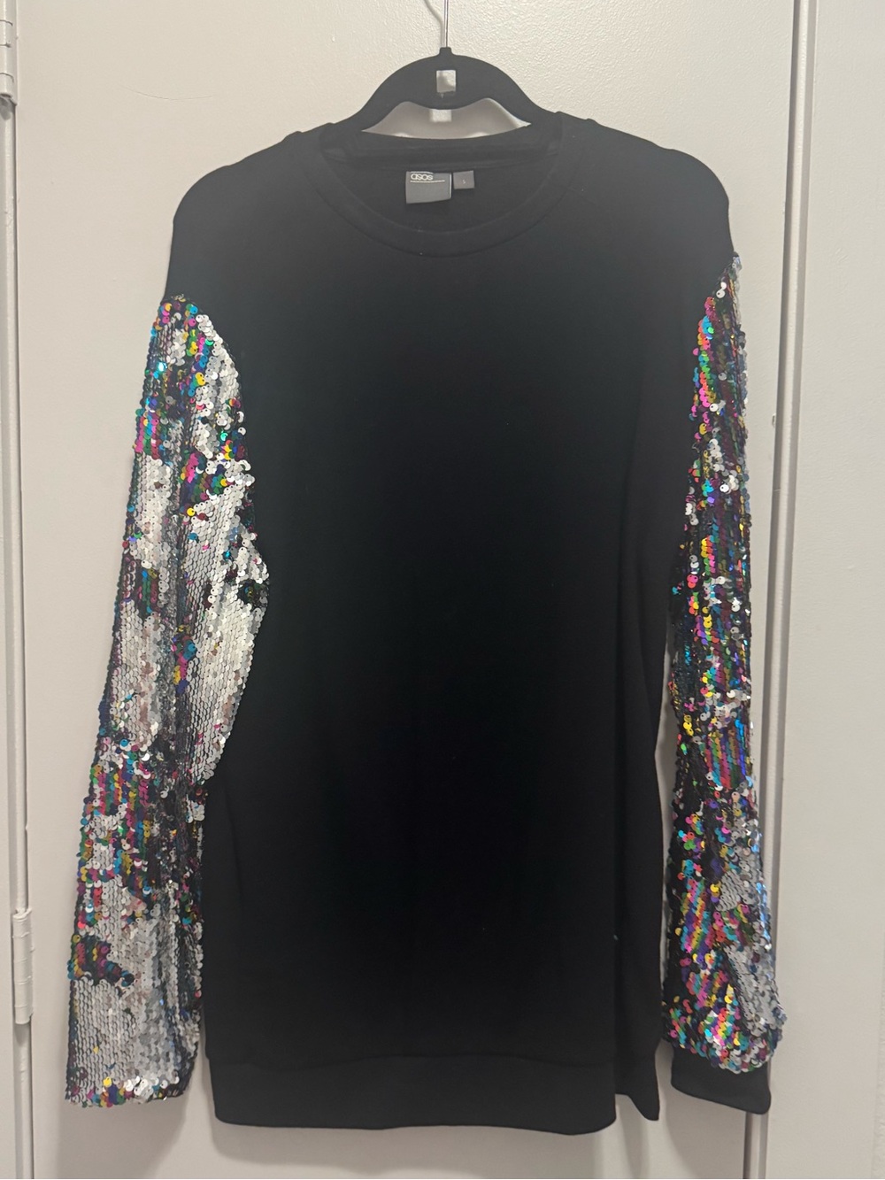ASOS Adult Small Black Sweatshirt with Iridescent Sequin Balloon Sleeves  Crew N